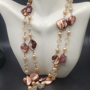 N2812 morrocan mother of pearl nugget garden party necklace